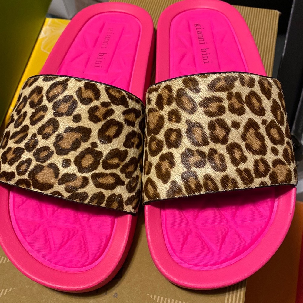Hot pink and animal print slides